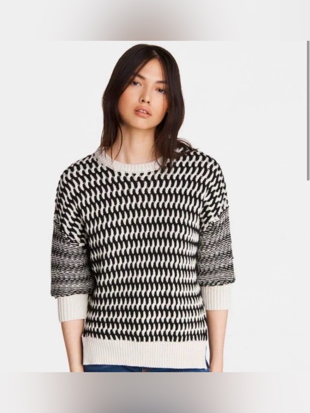 EUC: Rag & Bone Quinn Crewneck Black/White Knit Sweater, sz. XS ($350 retail)